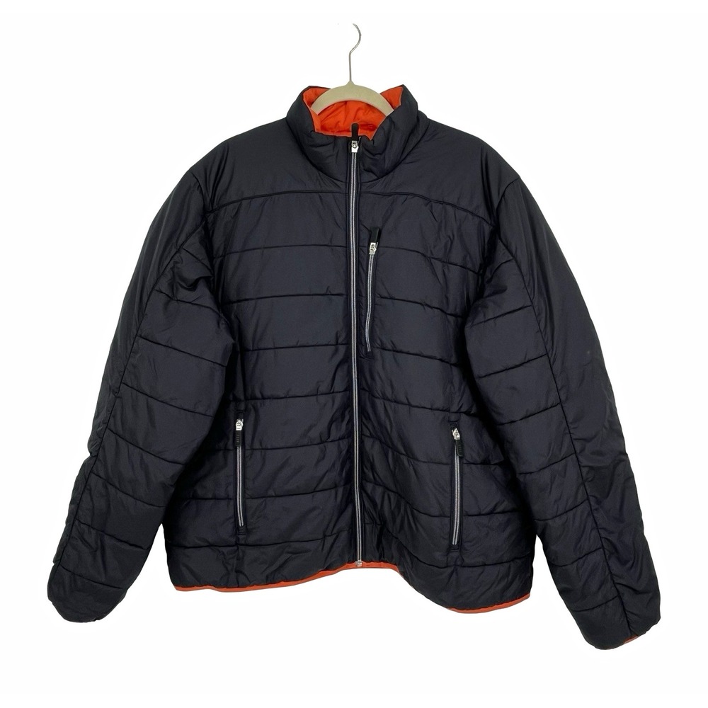 Lands' End Men's XL 46-48 Primaloft Puffer Jacket Navy Orange Full Zip Gorpcore